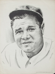 1948 ORIGINAL BABE RUTH ETCHING GIVEN TO HOF LEFTY GOMEZ BY BUD HILLERICH OF LOUISVILLE SLUGGER BATS AND 1982 JACKIE ROBINSON POSTER
