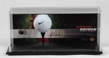 TIGER WOODS SIGNED CARD AND RANGE DRIVEN GOLF BALL