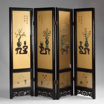 AN ASIAN STYLE CHEST AND FOUR PANEL SCREEN