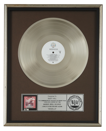 ZZ TOP | DUSTY HILL DEGUELLO RIAA RECORD AWARD