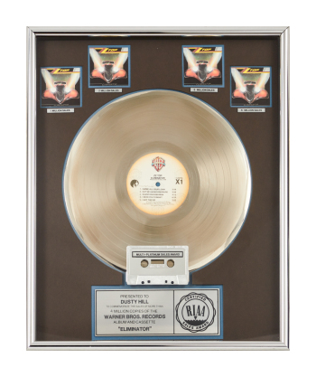 ZZ TOP | DUSTY HILL ELIMINATOR RIAA MULTI-PLATINUM RECORD AWARD