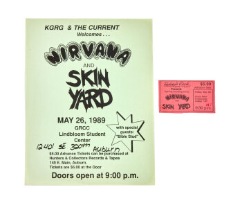 NIRVANA | 1989 "NIRVANA AND SKIN YARD" CONCERT FLYER AND TICKET STUB
