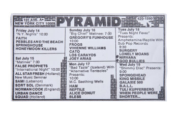 NIRVANA | JULY 1989 PYRAMID CLUB LIVE MUSIC CALENDAR FLYER
