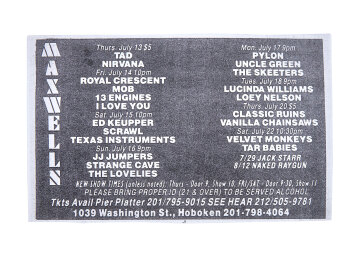 NIRVANA | JULY 1989 MAXWELL'S LIVE MUSIC CALENDAR FLYER