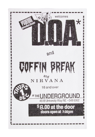 NIRVANA | 1988 "D.O.A. AND COFFIN BREAK AND NIRVANA" CONCERT MINI-POSTER