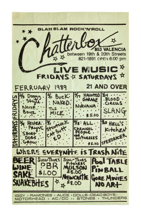 NIRVANA | FEBRUARY 1989 CHATTERBOX LIVE MUSIC CALENDAR FLYER