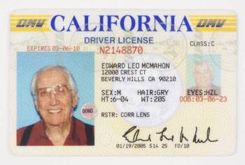 ED MCMAHON 2005 CALIFORNIA DRIVER'S LICENSE