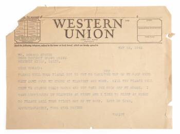 MARION DAVIES TELEGRAM TO HOWARD HUGHES