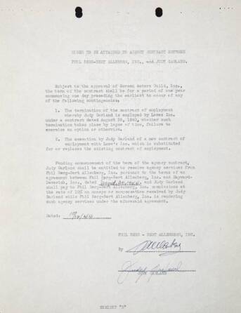 JUDY GARLAND SIGNED CONTRACT