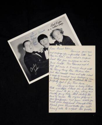 THREE STOOGES PROMOTIONAL CARD AND LETTER