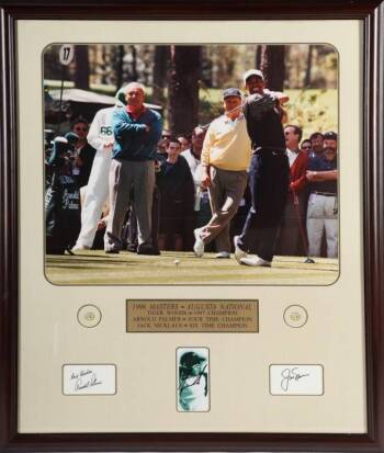 1996 WOODS, PALMER & NICKLAUS SIGNED DISPLAY