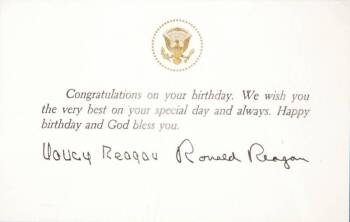 RONALD AND NANCY REAGAN SIGNED BIRTHDAY WISHES