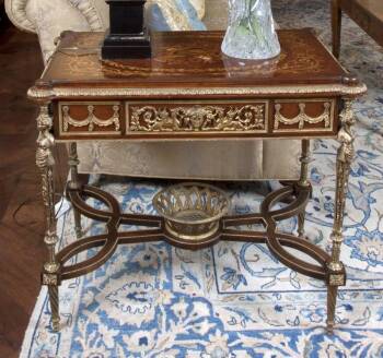 PAIR OF COLORED MARQUETRY OCCASIONAL TABLES