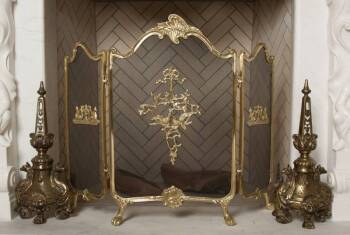 ROCOCO STYLE FIRESCREEN WITH ANDIRONS