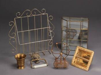 A GROUP OF ASSORTED BRASS POWDER ROOM ARTICLES