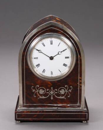 A STERLING AND TORTOISESHELL MANTEL CLOCK