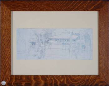 A GROUP OF FIVE FRANK LLOYD WRIGHT FRAMED ARCHITECTURAL RENDERINGS