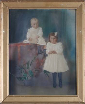 A WATERCOLOR PORTRAIT OF TWO CHILDREN