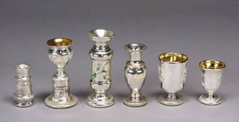 A GROUP OF SIX ASSORTED MERCURY GLASS VESSELS