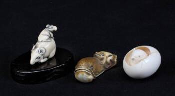 A GROUP OF THREE JAPANESE ANIMAL NETSUKE