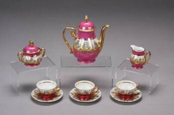 A PAINTED AND GILDED COFFEE SET