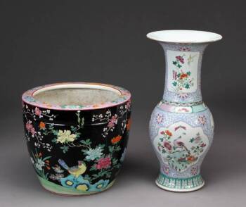 TWO ASIAN STONEWARE GARDEN VASES