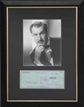 VINCENT PRICE SIGNED CHECK