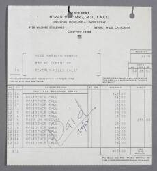 MARILYN MONROE INVOICE FROM HYMAN ENGELBERG, MD