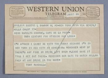 MARILYN MONROE TELEGRAM FROM TONY RANDALL