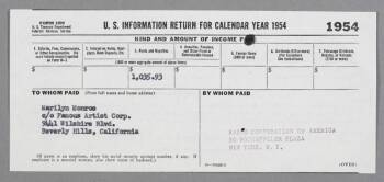 MARILYN MONROE 1099 TAX FORM FROM 1954