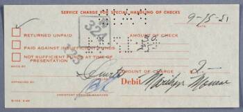 MARILYN MONROE SIGNED BANK RECEIPT