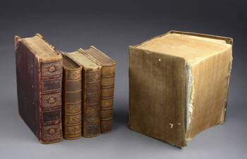 A LOT OF FIVE ASSORTED BOOKS MARKED "PROPERTY OF M