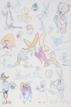 A WARNER BROTHERS LARGE FORMAT DRAWING OF MULTIPLE