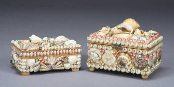 A GROUP OF TWO SHELL ENCRUSTED BOXES