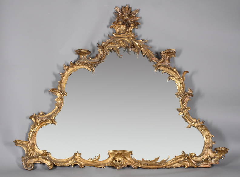 CONTINENTAL ROCOCO STYLE GILDED OVER MANTLE MIRROR