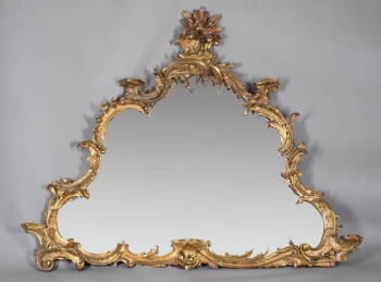 CONTINENTAL ROCOCO STYLE GILDED OVER MANTLE MIRROR