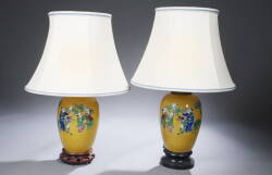 PAIR OF ASIAN CERAMIC VASE TABLE LAMPS