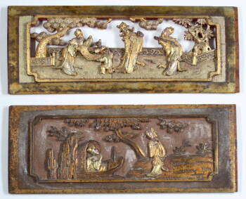 PAIR OF CHINESE RELIEF CARVED GILDED PANELS