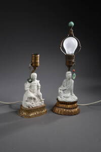 TWO BLANC DE CHINE ASIAN FIGURINE TABLE LAMP BASES