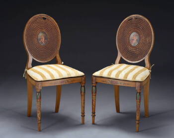 PAIR OF ADAM STYLE PAINT-DECORATED SIDE CHAIRS