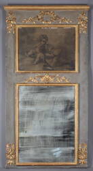 PARCEL GILT AND GRISAILLE PAINTED TRUMEAU MIRROR