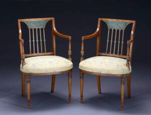 PAIR OF ADAM STYLE PAINT-DECORATED ARMCHAIRS