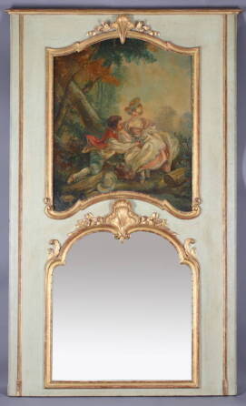 LOUIS XV STYLE PAINTED AND CARVED TRUMEAU MIRROR