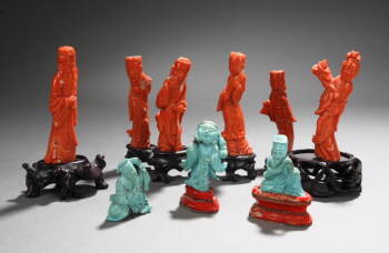 GROUP OF NINE CHINESE IMMORTALS FIGURINES