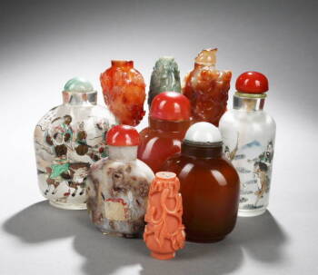 GROUP OF NINE CHINESE SNUFF BOTTLES