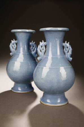 PAIR OF CHINESE LIGHT BLUE CERAMIC VASES