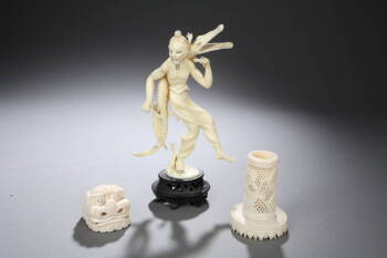 GROUP OF THREE CHINESE CARVED IVORY FIGURES