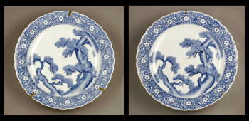 PAIR OF JAPANESE BLUE AND WHITE CHARGERS