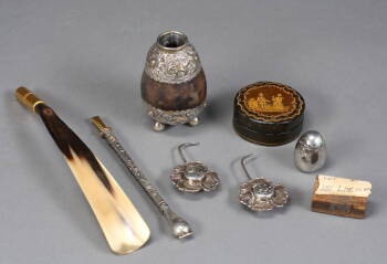 ASSORTED GROUP OF STERLING, HORN, AND BONE ITEMS