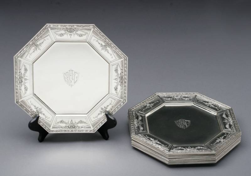 MARY PICKFORD OWNED INSCRIBED SILVER PLATES